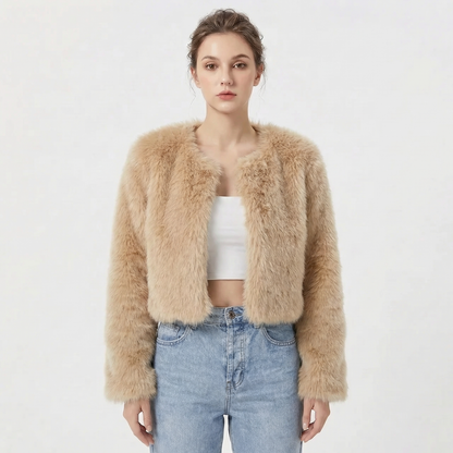 Women's cropped textured jacket with long sleeves and open front