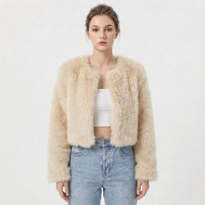 Women's cropped textured jacket with long sleeves and open front