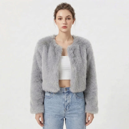 Women's cropped textured jacket with long sleeves and open front
