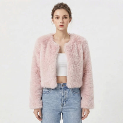 Women's cropped textured jacket with long sleeves and open front