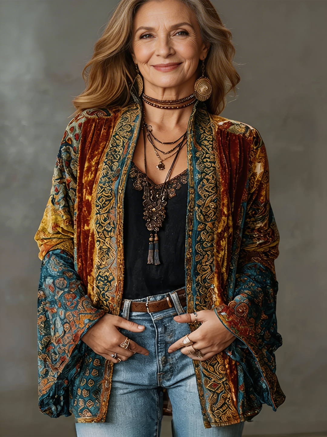 Women's burgundy paisley kimono cardigan with open front