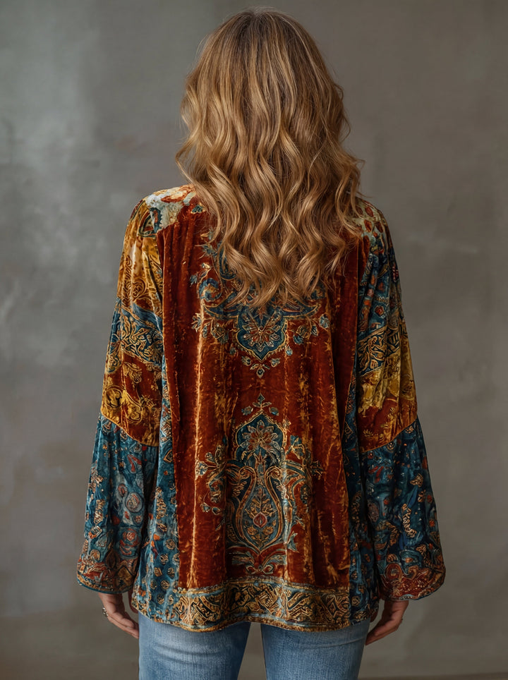 Women's burgundy paisley kimono cardigan with open front