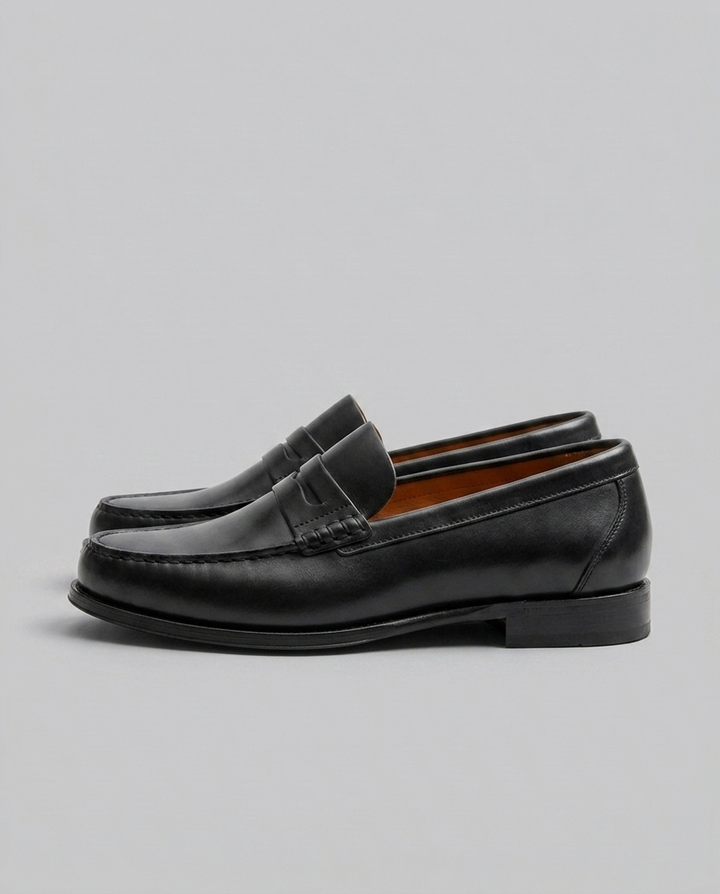 Men's slip-on loafers with penny strap and low heel