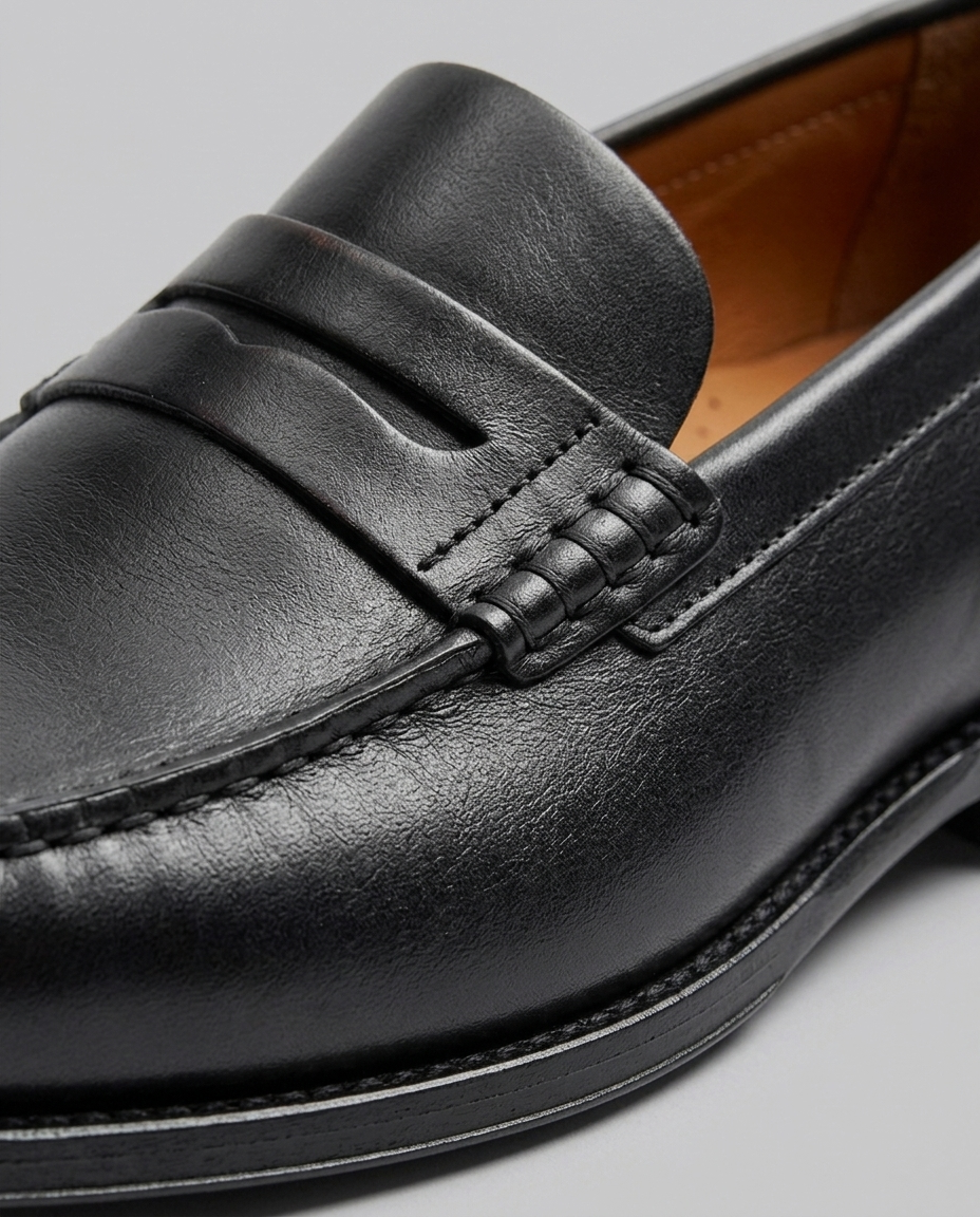 Men's slip-on loafers with penny strap and low heel