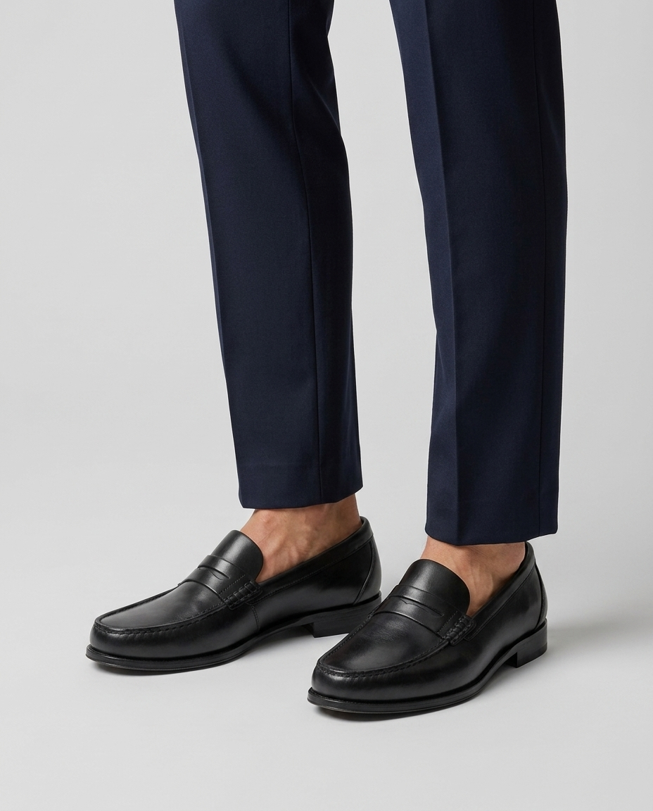 Men's slip-on loafers with penny strap and low heel