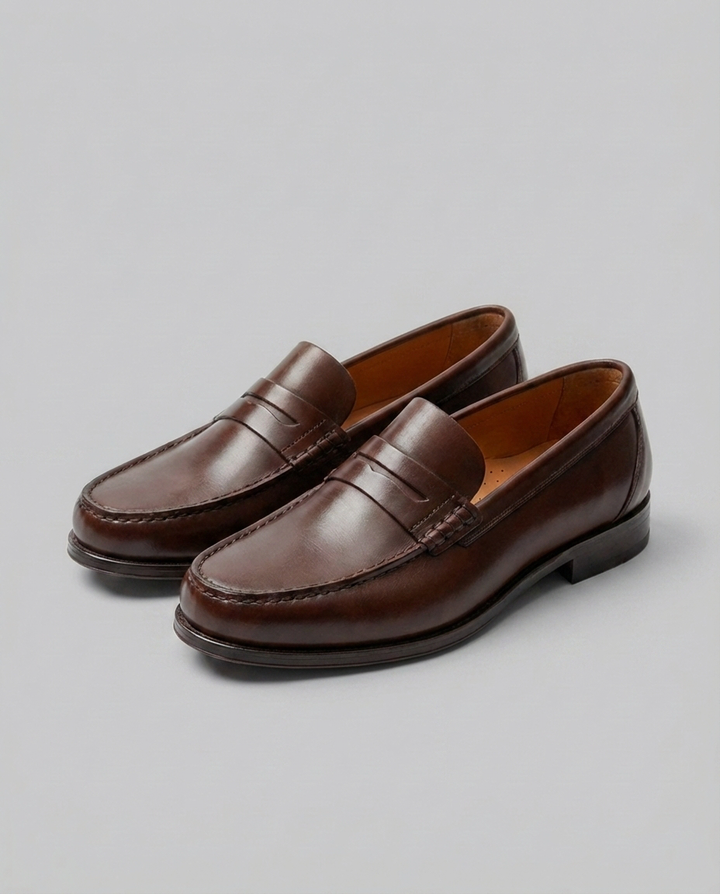 Men's slip-on loafers with penny strap and low heel