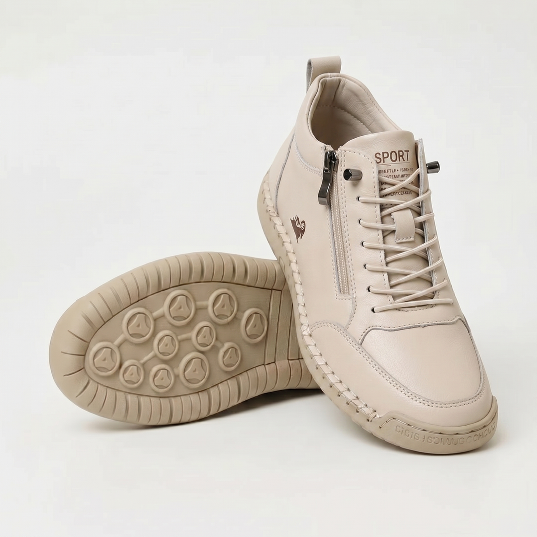 Women's lace-up sneakers with side zipper and flat textured sole