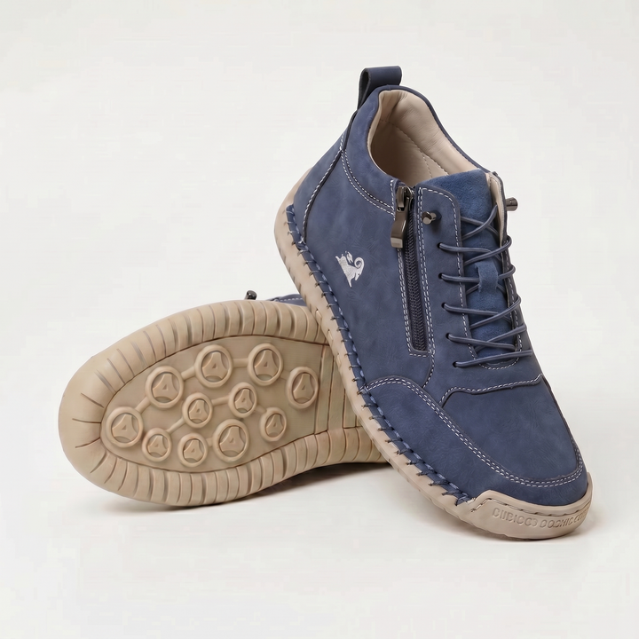 Women's lace-up sneakers with side zipper and flat textured sole