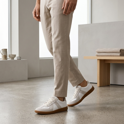 Men's low-top retro lace-up sneakers with contrast panels and gum soles