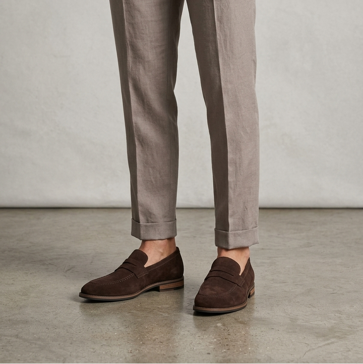Men's moc toe dress loafers with penny strap