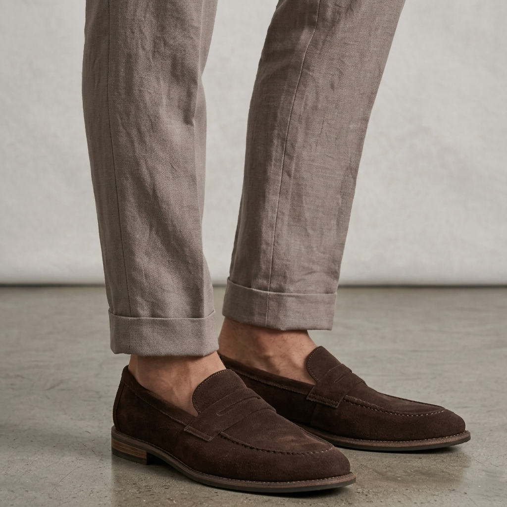 Men's moc toe dress loafers with penny strap