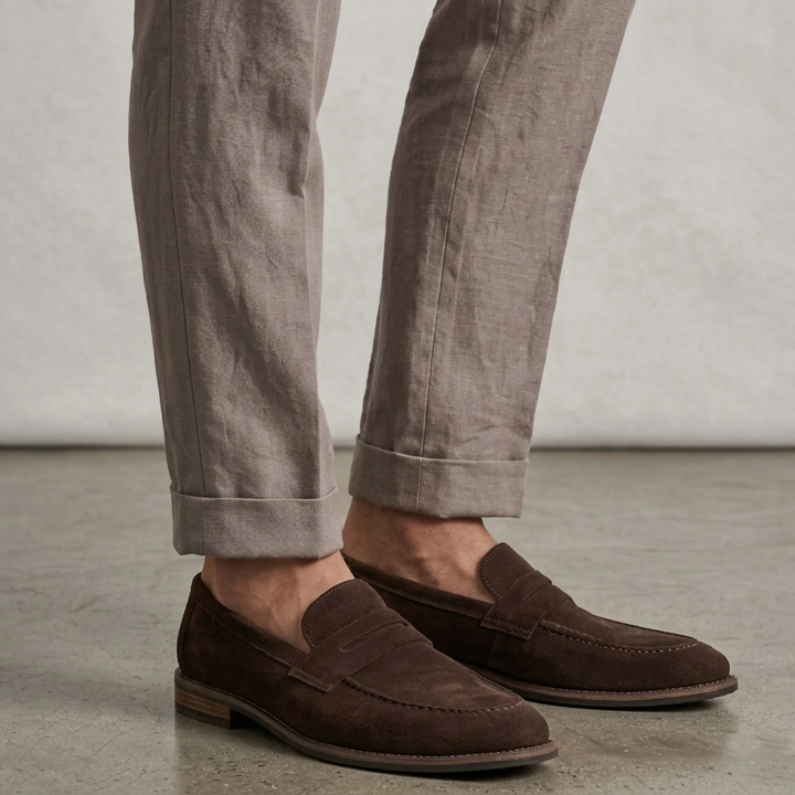 Men's moc toe dress loafers with penny strap