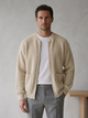 Men's ribbed knit cardigan with funnel neck, zip front and pockets