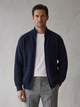 Men's ribbed knit cardigan with funnel neck, zip front and pockets