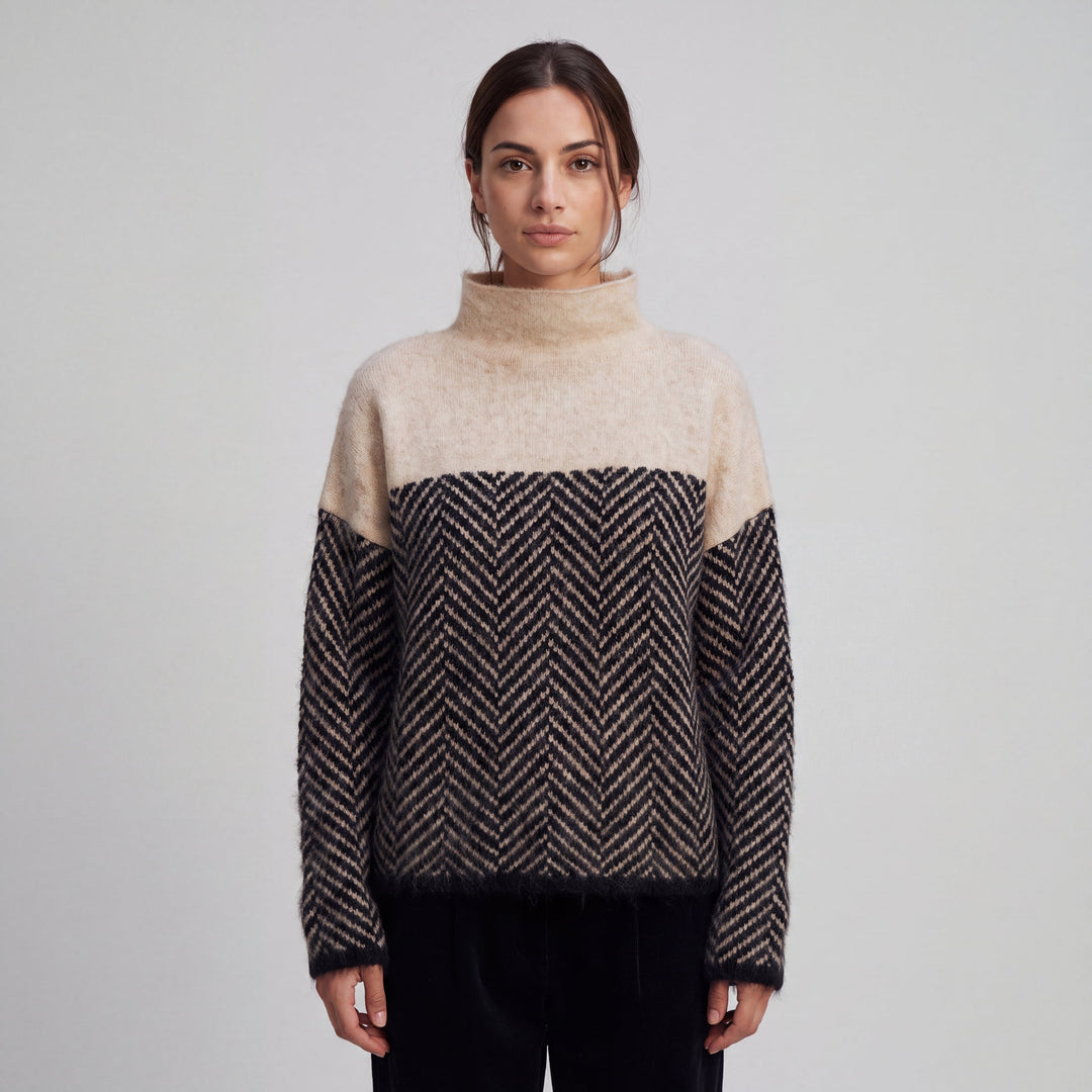 Women's herringbone turtleneck sweater with long sleeves
