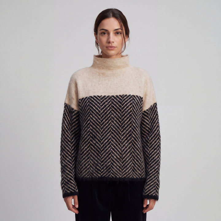 Women's herringbone turtleneck sweater with long sleeves