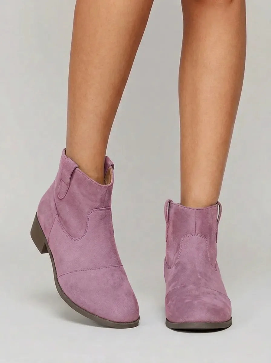 Women's ankle boots with western stitching, pull tabs and mid block heels