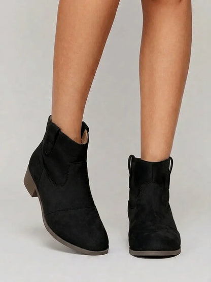 Women's ankle boots with western stitching, pull tabs and mid block heels