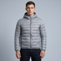 Men's quilted hooded puffer jacket with long sleeves and front zip