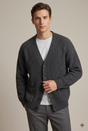 Men's ribbed knit cardigan with V-neck, button front and patch pockets