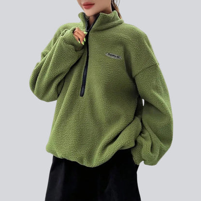 Women's textured quarter-zip sweatshirt with mock neck and long sleeves