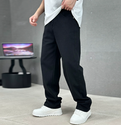 Men's straight leg jeans with five-pocket styling and full-length hems