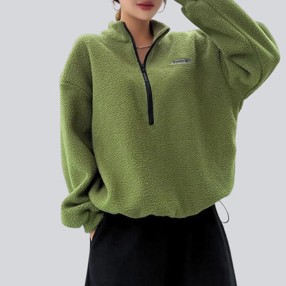 Women's textured quarter-zip sweatshirt with mock neck and long sleeves