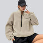 Women's textured quarter-zip sweatshirt with mock neck and long sleeves