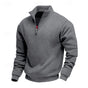 Men's solid quarter-zip sweatshirt with high collar and long sleeves