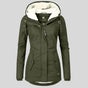 Women's hooded padded jacket with plush-lined hood and long sleeves