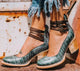 Women's ankle boots with three buckle straps and stacked block heels