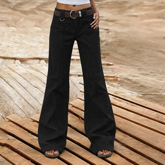 Women's wide-leg cargo trousers with belt, high waist and side pockets