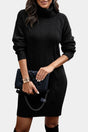 Women's textured cable knit turtleneck sweater dress with long sleeves
