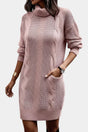 Women's textured cable knit turtleneck sweater dress with long sleeves