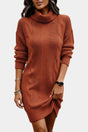 Women's textured cable knit turtleneck sweater dress with long sleeves