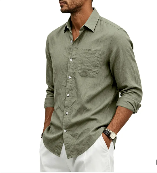 Men's slim fit long sleeve textured shirt with pointed collar