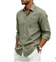 Men's slim fit long sleeve textured shirt with pointed collar