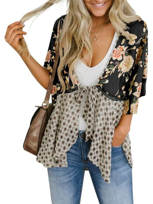 Alora - Floral Tie-Front Kimono
