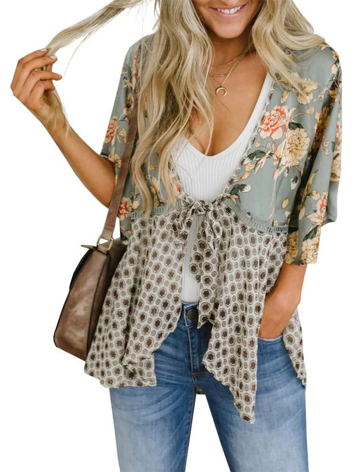 Alora - Floral Tie-Front Kimono