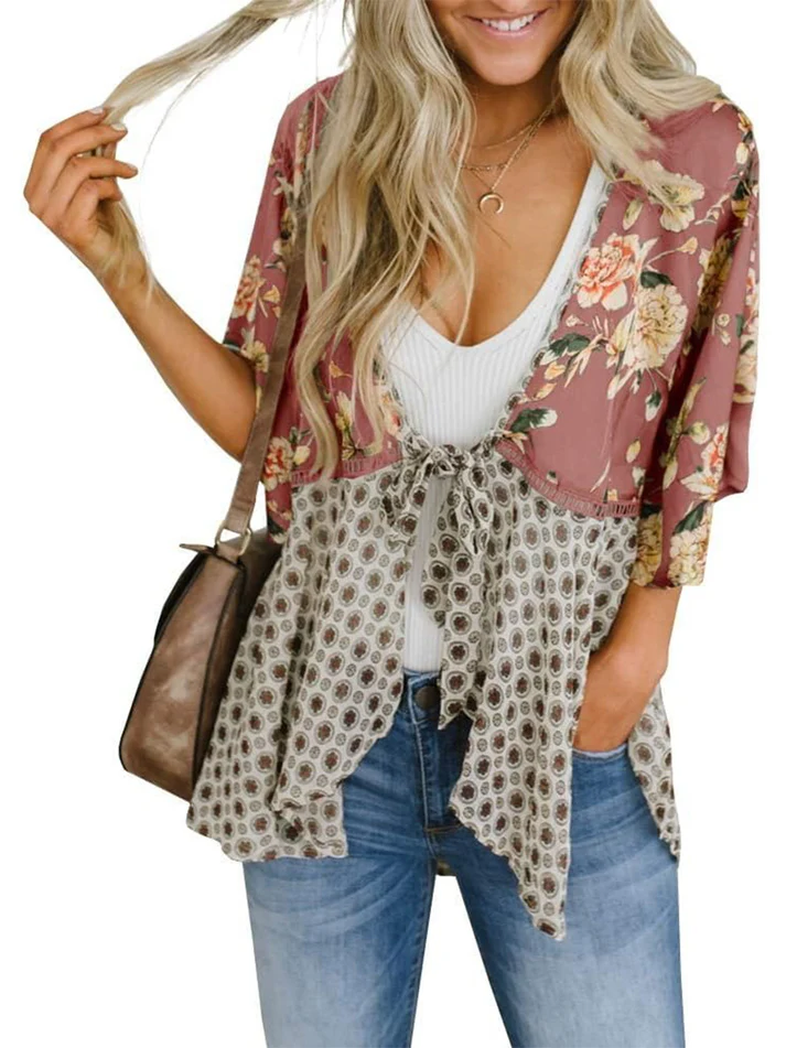 Alora - Floral Tie-Front Kimono