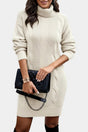 Women's textured cable knit turtleneck sweater dress with long sleeves