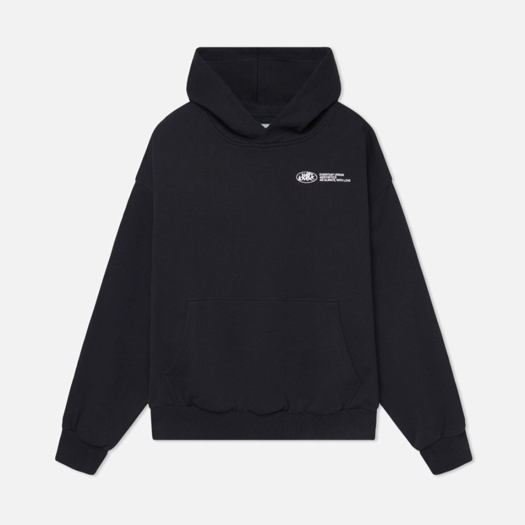 Unisex oversized hoodie with hood, long sleeves and graphic back print