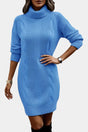 Women's textured cable knit turtleneck sweater dress with long sleeves