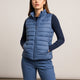 Women's sleeveless quilted vest with stand collar and front zip fastening