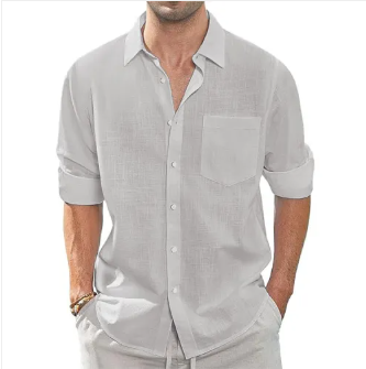 Men's slim fit long sleeve textured shirt with pointed collar
