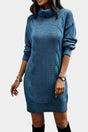 Women's textured cable knit turtleneck sweater dress with long sleeves