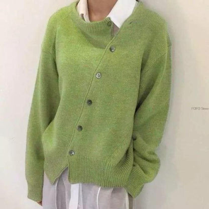 Women's button front cardigan sweater with long sleeves and ribbed trims