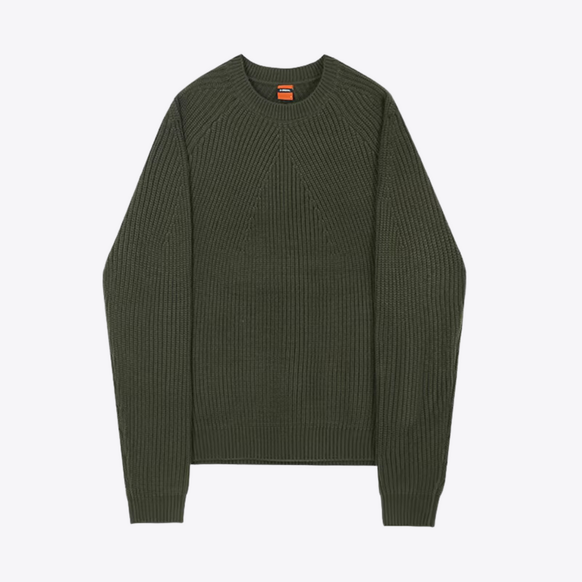 Men's ribbed crew neck sweater with long sleeves and relaxed fit