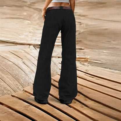 Women's wide-leg cargo trousers with belt, high waist and side pockets