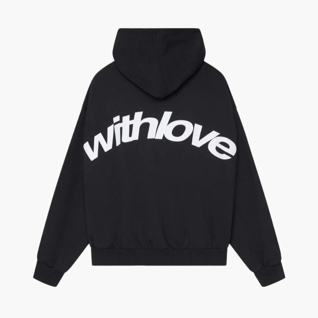 Unisex oversized hoodie with hood, long sleeves and graphic back print